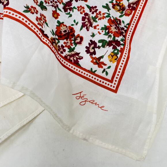 Sézane Floral Print Cotton Scarf Square Bandana 100% Organic Cotton - Picture 3 of 7